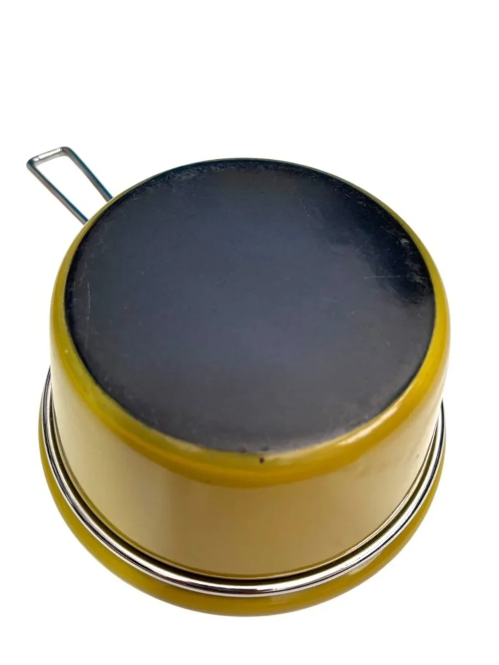 Vintage olive green  Enamel Saucepan With Metal Handle - Retro Kitchen Cookware